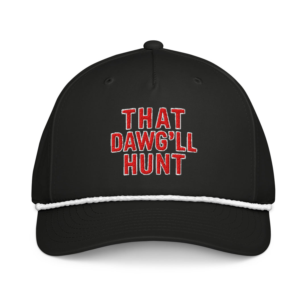 Black Georgia Bulldogs rope hat with embroidered “That Dawg’ll Hunt” slogan in red and white lettering.