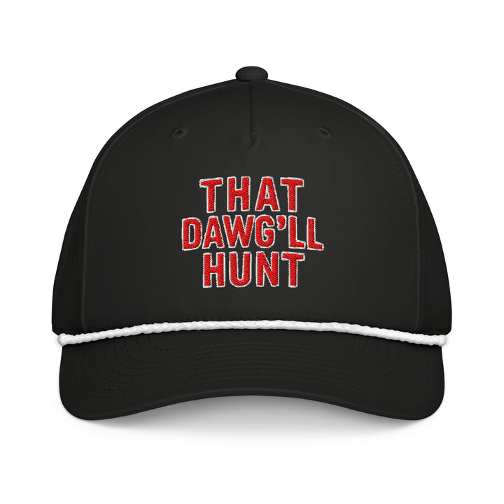 Black Georgia Bulldogs rope hat with embroidered “That Dawg’ll Hunt” slogan in red and white lettering.