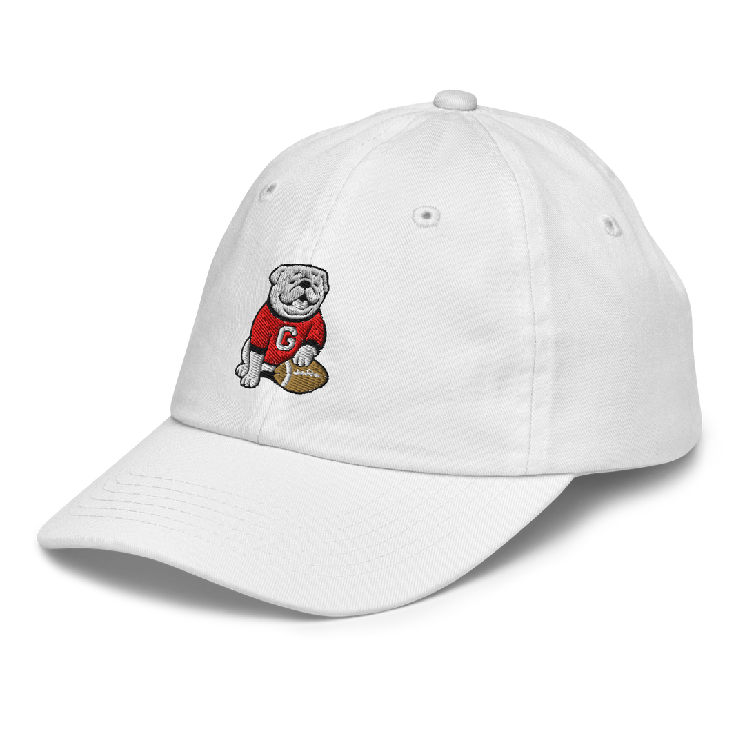 Kid Georgia Bulldogs embroidered baseball cap in white side view
